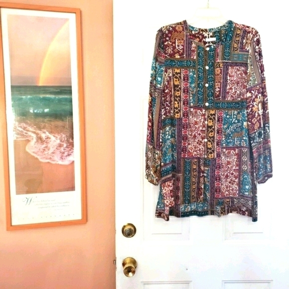 J.Jill Patchwork Button front Print Tunic blouse - Picture 2 of 7